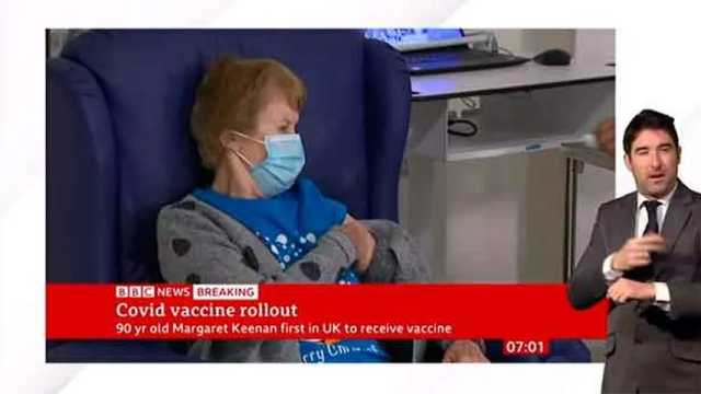 Margaret Keenan, de 90 años, la primera persona en recibir la vacuna Pfizer/BioNTech . (Foto: BBC)
